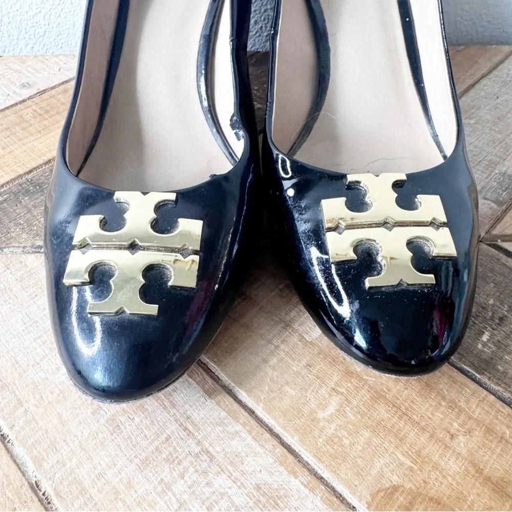 Tory Burch Black Patent Leather Heels with Gold Accents - Picture 7 of 14